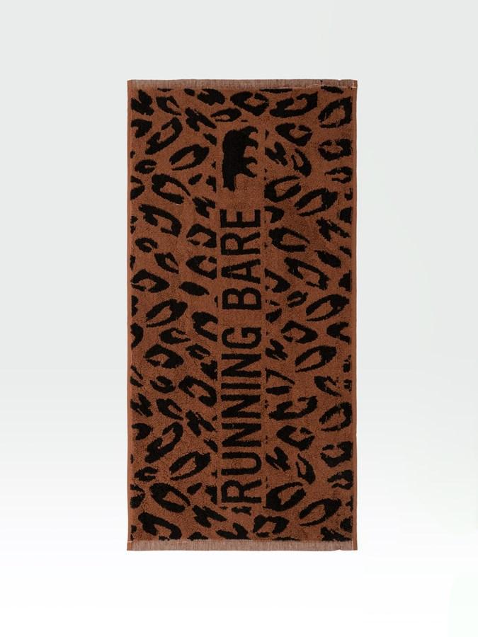 RUNNING BARE JUNGLE SMALL GYM TOWEL CARAMEL BLACK COTTON TERRY