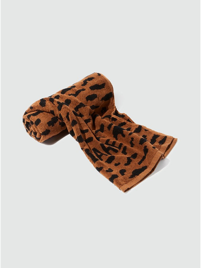 RUNNING BARE JUNGLE SMALL GYM TOWEL CARAMEL BLACK COTTON TERRY